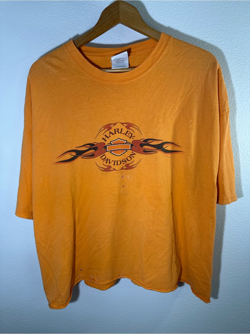 Y2K Cropped Harley-Davidson Men's Orange Graphic Tee